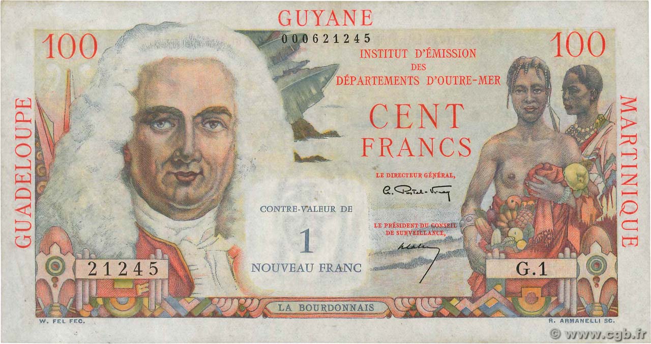 1 NF sur 100 Francs La Bourdonnais FRENCH ANTILLES  1960 P.01a MBC