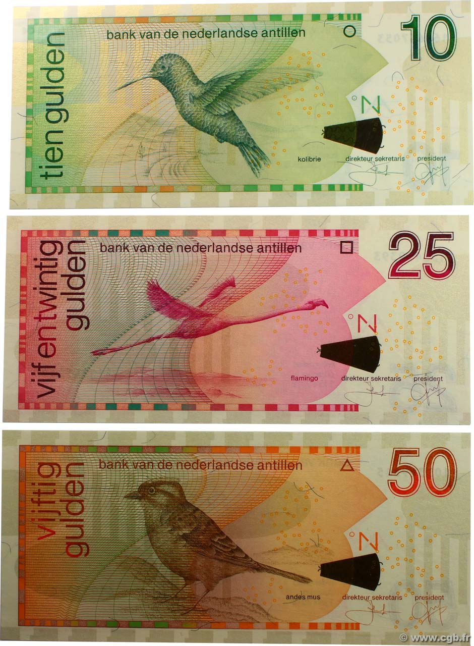 10, 25 et 50 Gulden Lot NETHERLANDS ANTILLES  2006 P.28d, P.29g et P.30f UNC