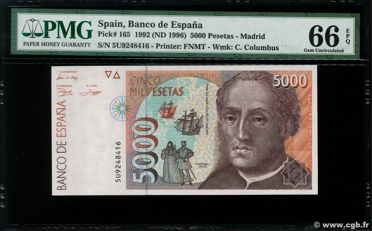 5000 Pesetas SPAIN  1992 P.165 UNC