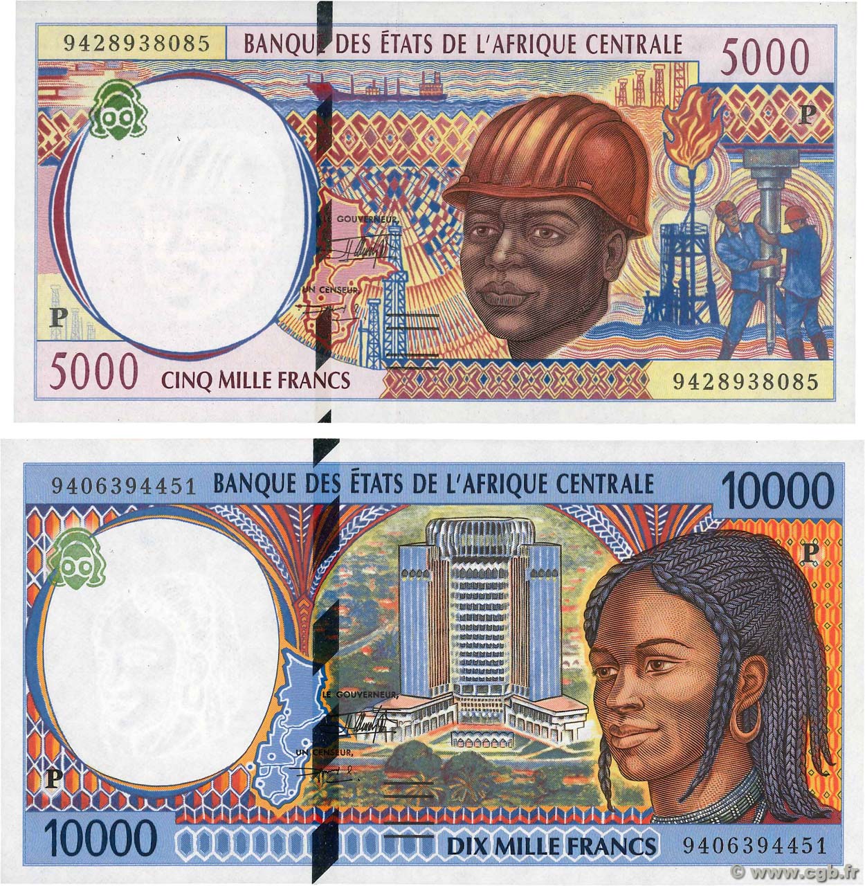 5000 et 10000 Francs Lot CENTRAL AFRICAN STATES  1994 P.604Pa et P.605Pa UNC-