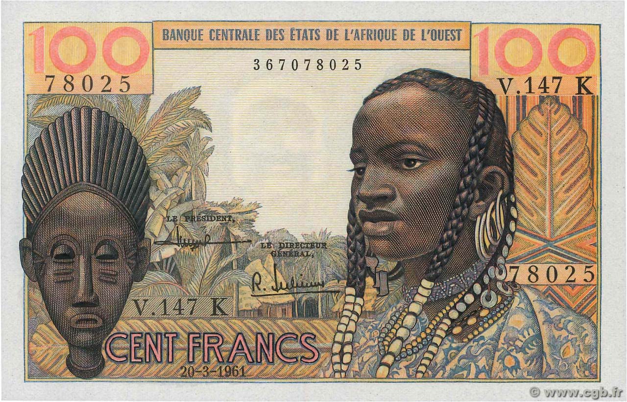 100 Francs WEST AFRIKANISCHE STAATEN  1961 P.701Kb fST+