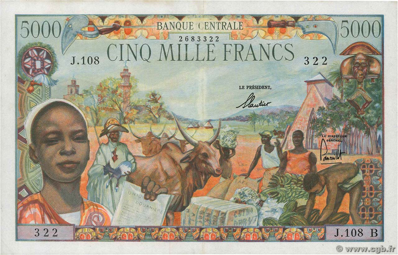 5000 Francs ÉTATS DE L AFRIQUE ÉQUATORIALE  1963 P.06b TTB