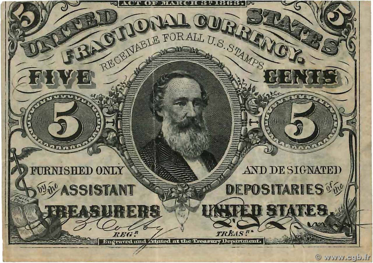 5 Cents STATI UNITI D AMERICA  1863 P.107a BB