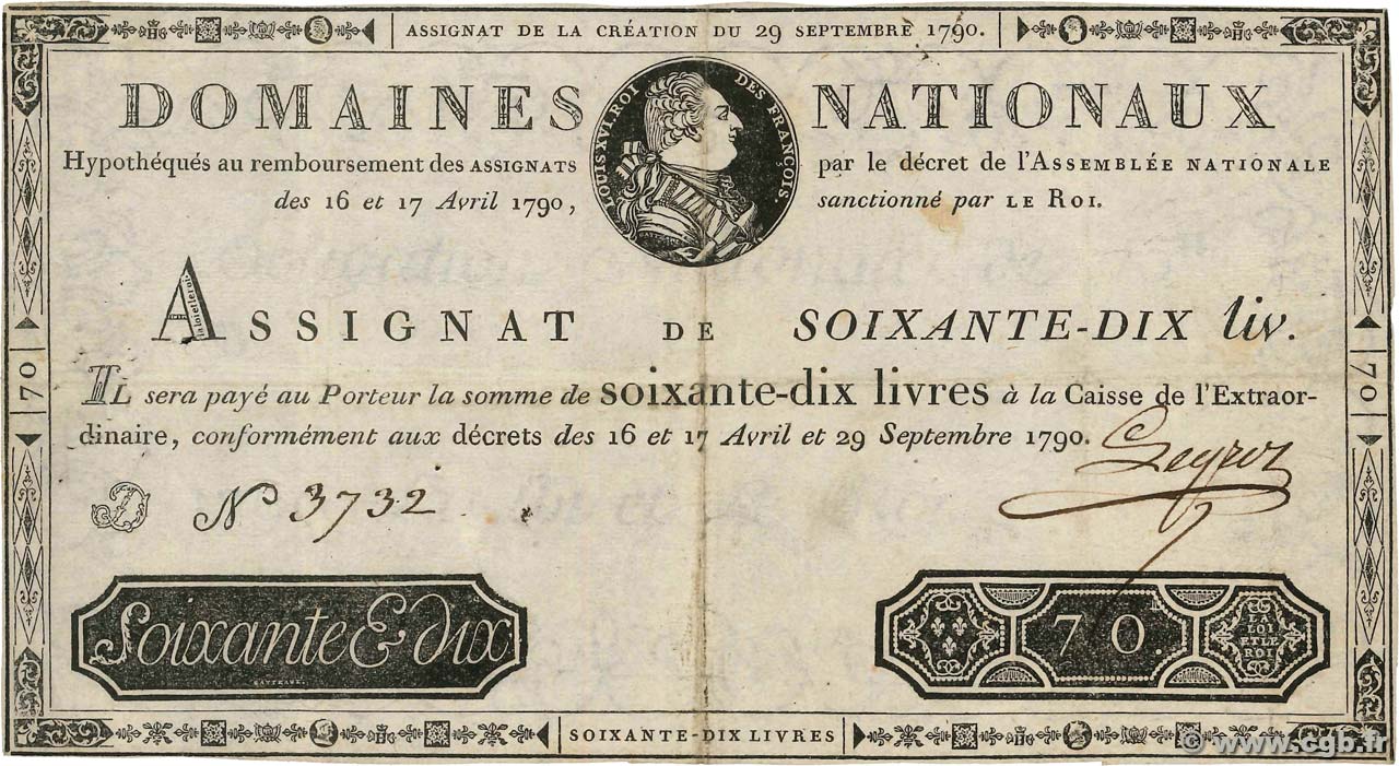 70 Livres FRANCIA  1790 Ass.06a BB