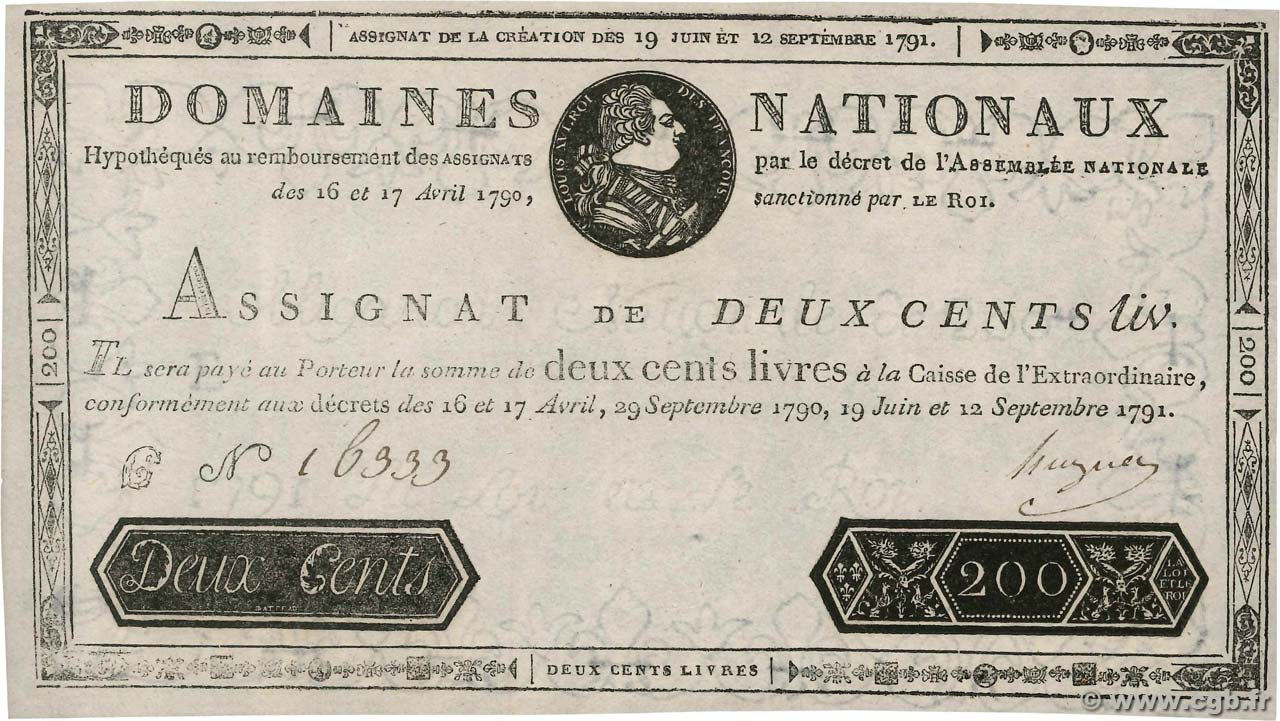 200 Livres Faux FRANCE  1791 Ass.17x AU