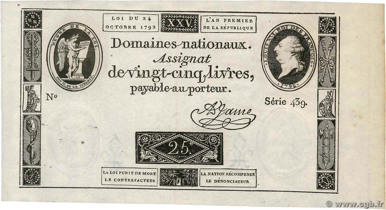 25 Livres FRANCIA  1792 Ass.37a SC