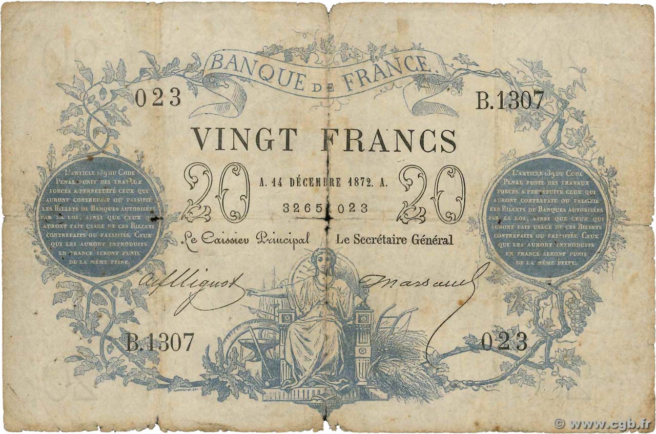 20 Francs type 1871 FRANCIA  1872 F.A46.03 RC+