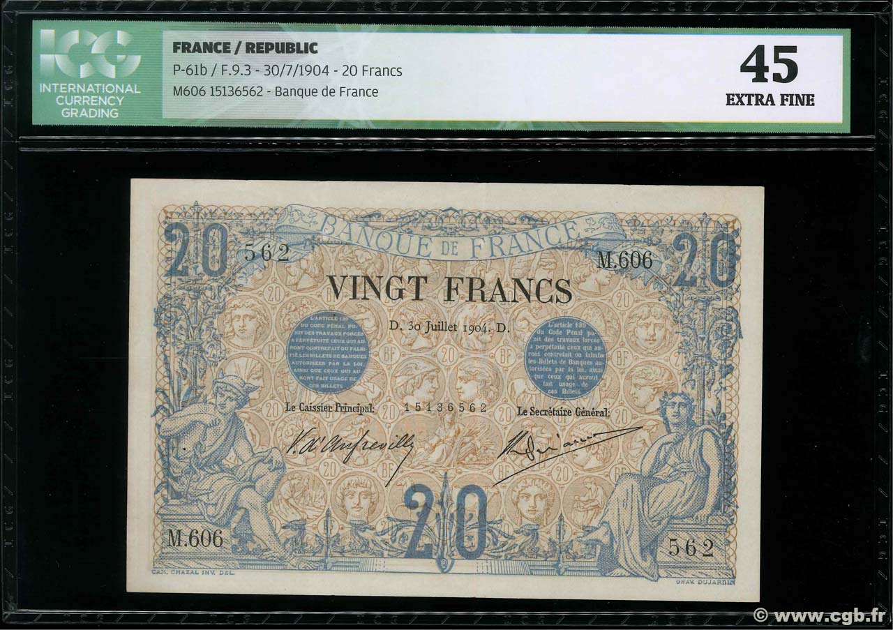 20 Francs NOIR FRANCE  1904 F.09.03 XF