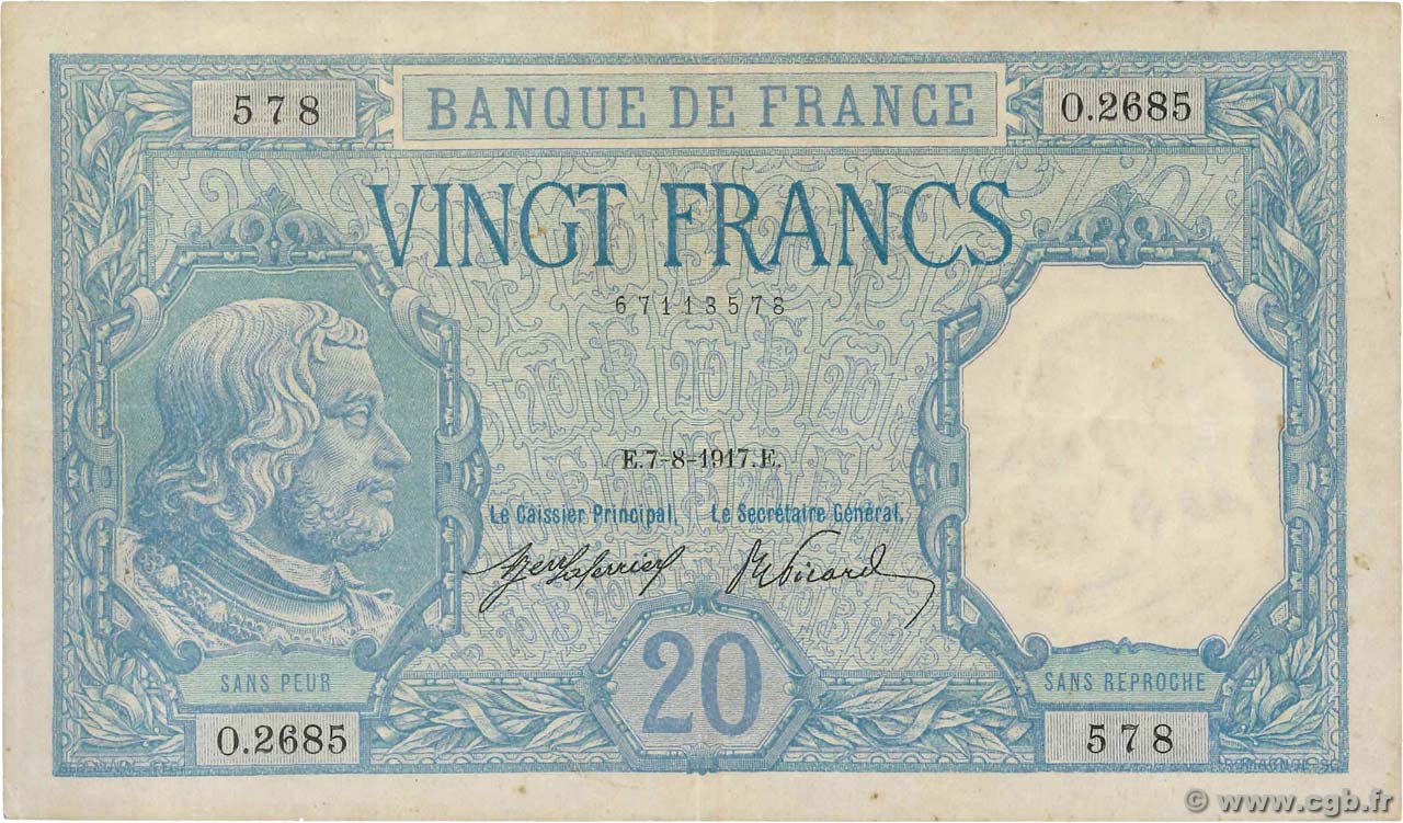 20 Francs BAYARD FRANCIA  1917 F.11.02 MBC