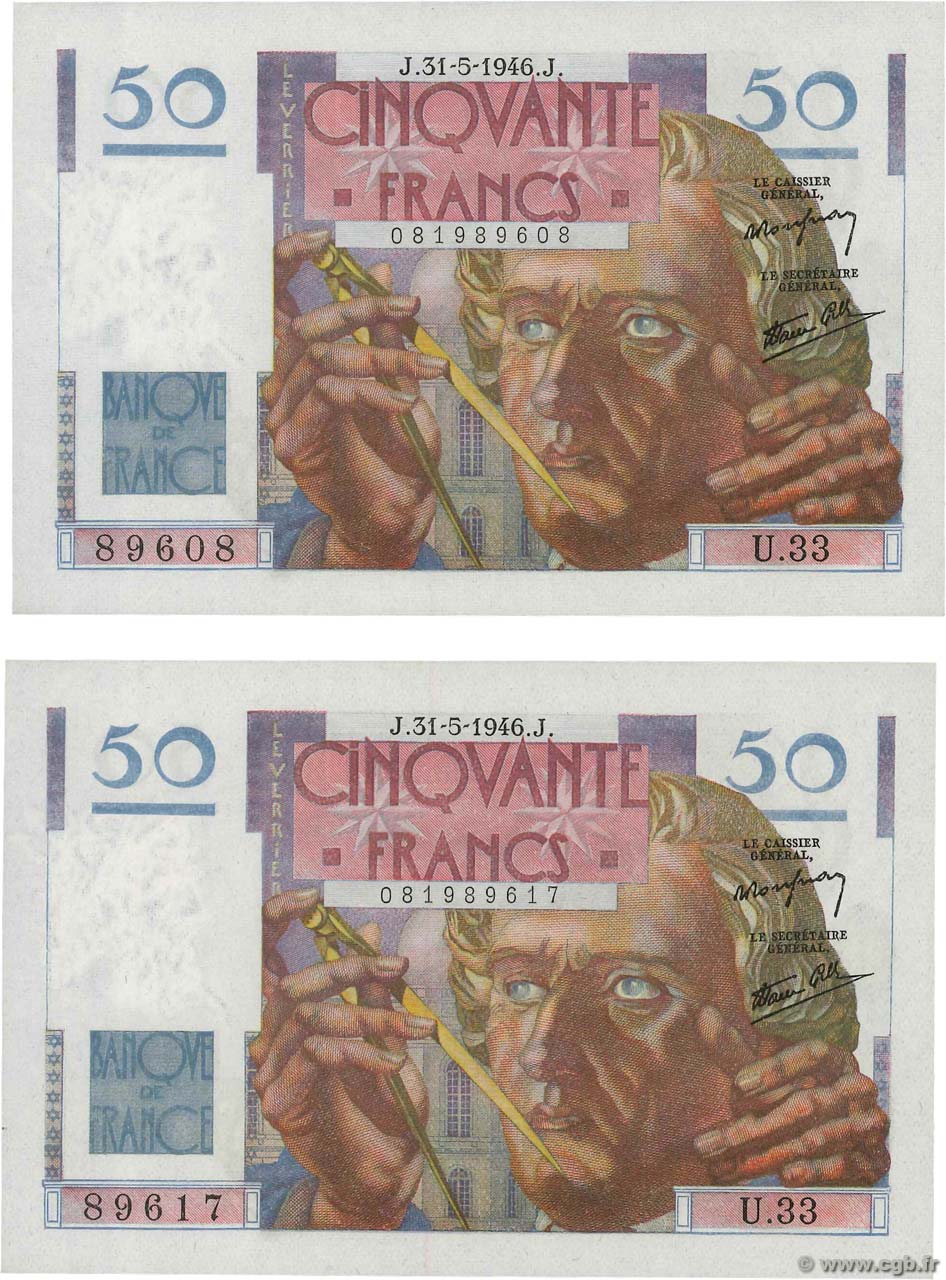 50 Francs LE VERRIER Lot FRANCE  1946 F.20.05 UNC
