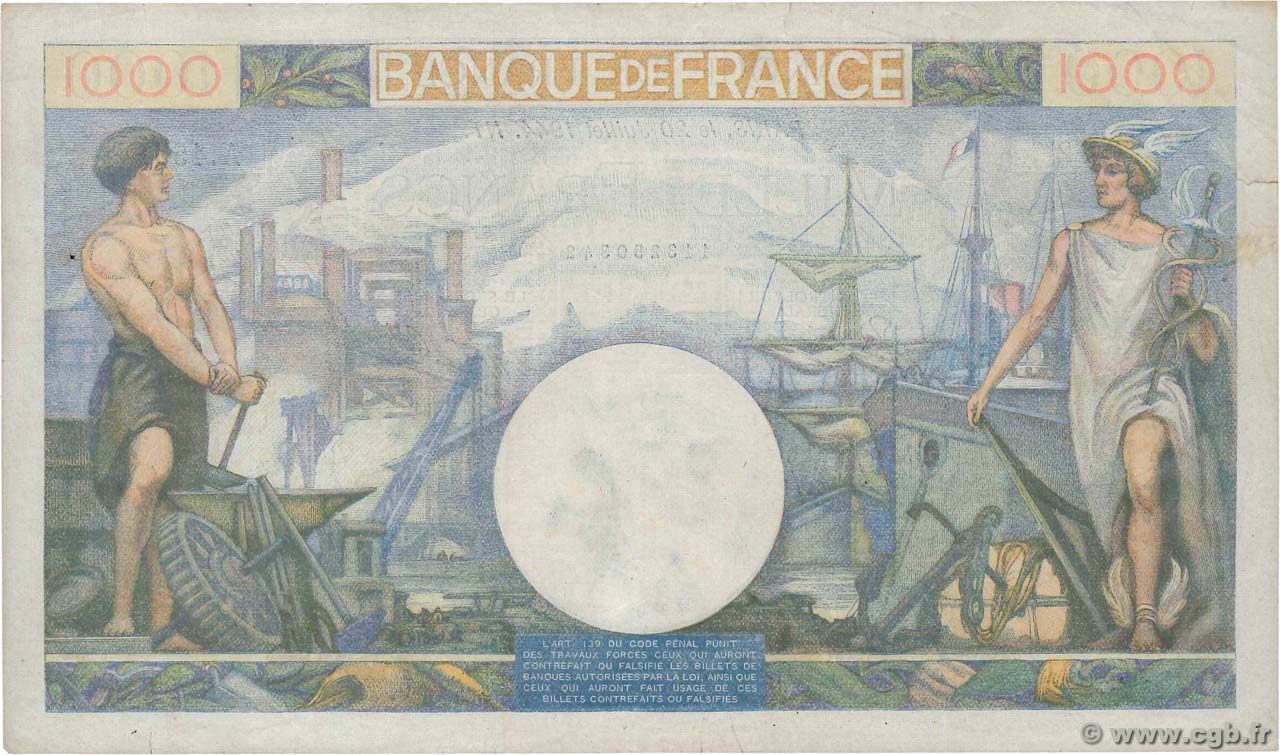 1000 Francs COMMERCE ET INDUSTRIE FRANCE 1944 F.39.05 544297 Billets