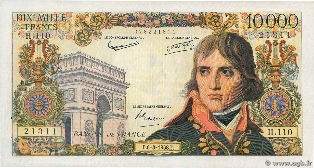 10000 Francs BONAPARTE FRANCIA  1958 F.51.11 EBC