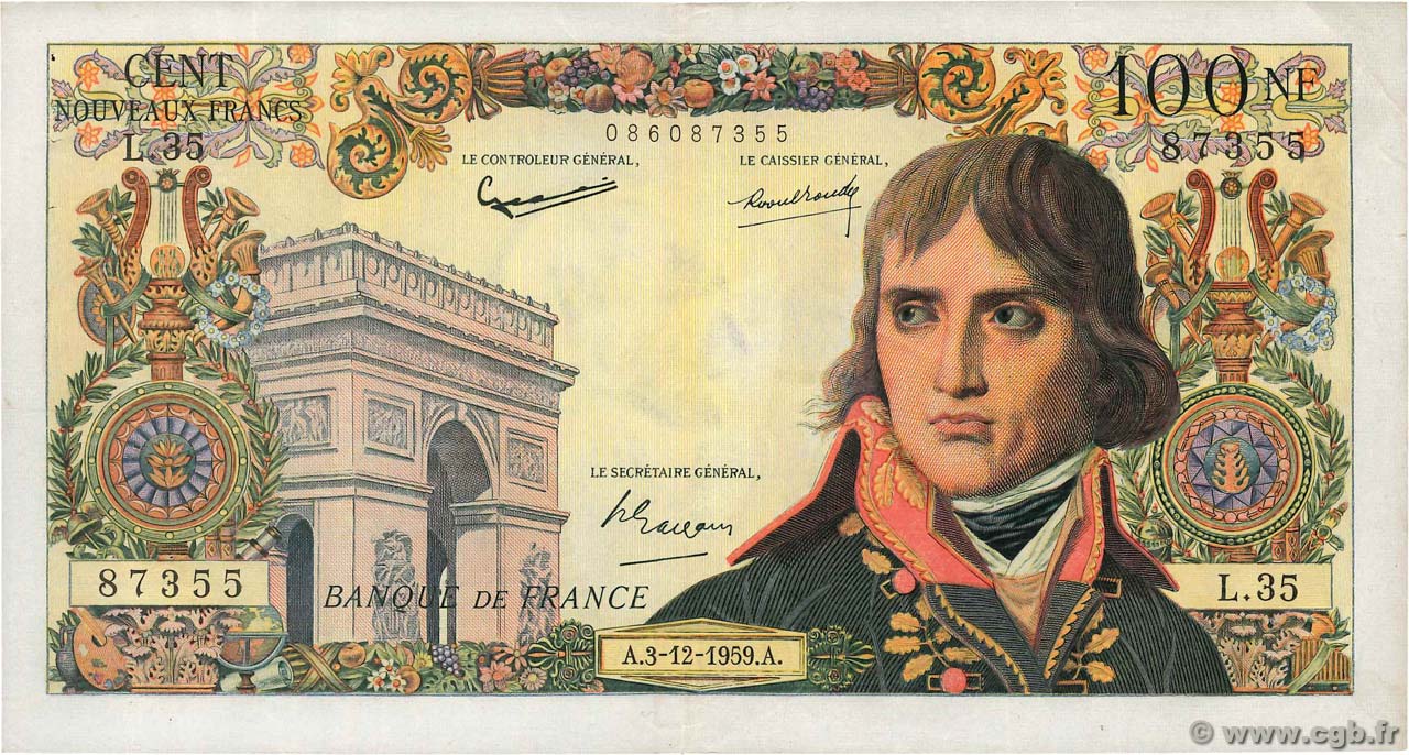 100 Nouveaux Francs BONAPARTE FRANCIA  1959 F.59.04 q.SPL