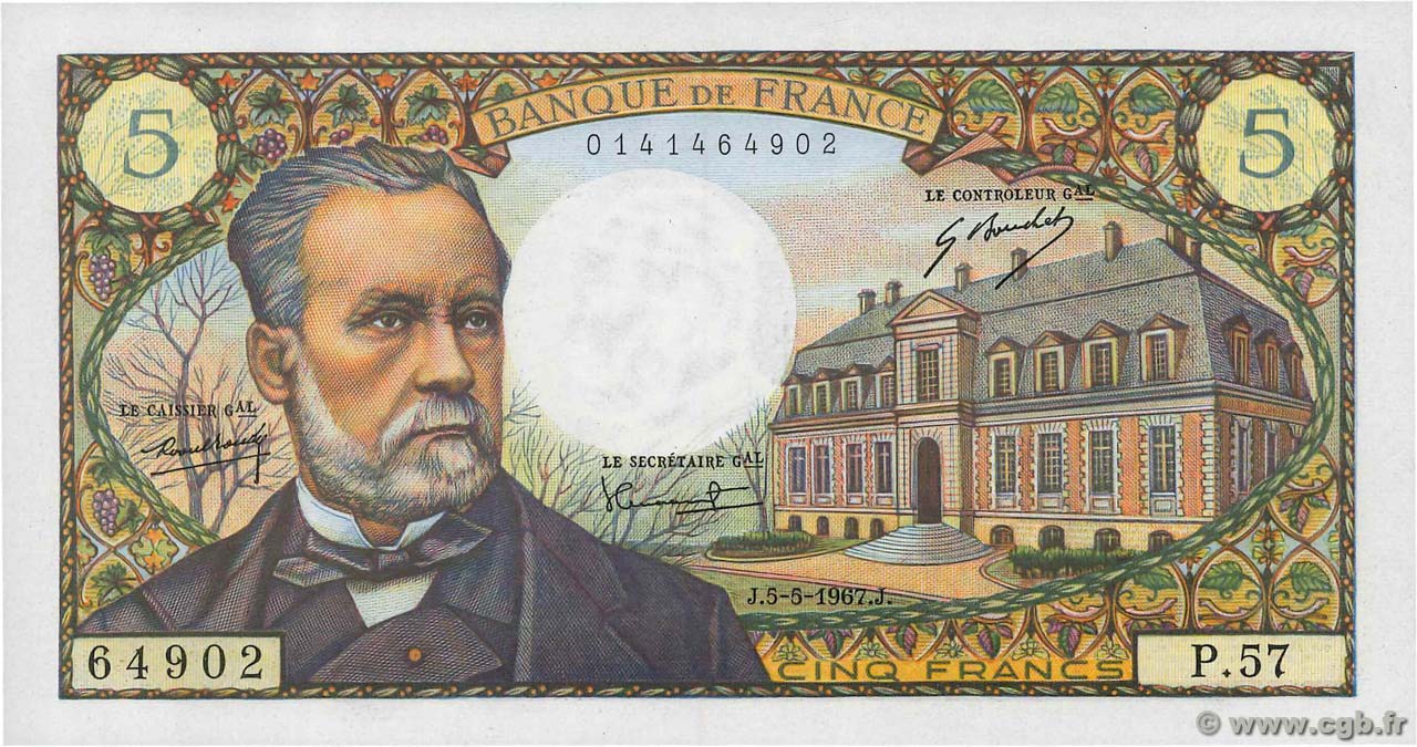 5 Francs PASTEUR FRANCE  1967 F.61.05 UNC