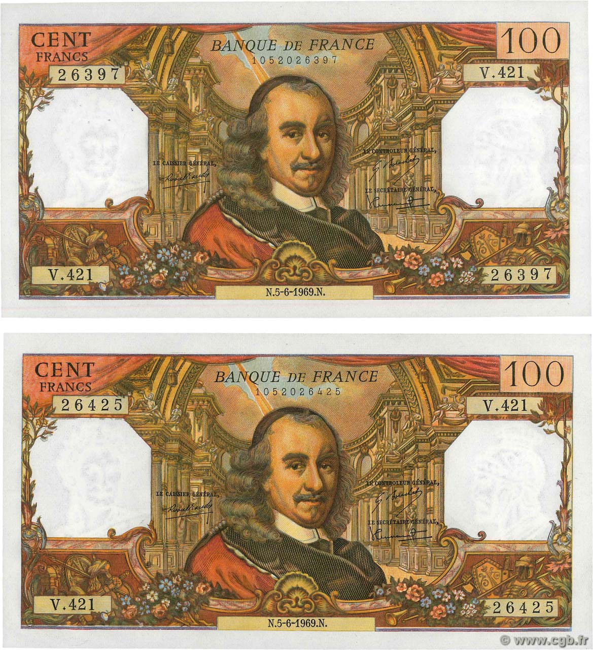 100 Francs CORNEILLE Lot FRANCE  1969 F.65.27 pr.NEUF