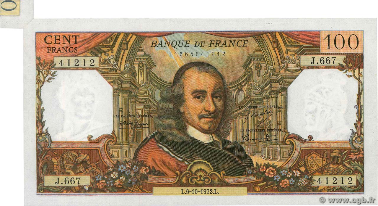 100 Francs CORNEILLE Fauté FRANCE  1972 F.65.40 pr.NEUF