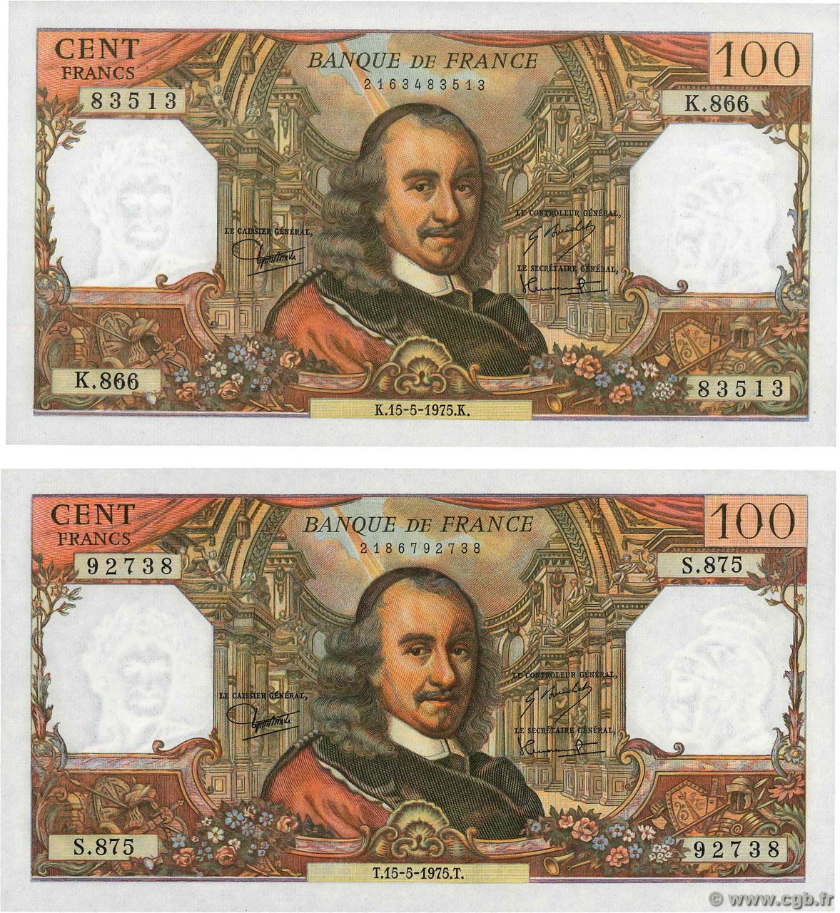 100 Francs CORNEILLE Lot FRANCE  1975 F.65.49 UNC-