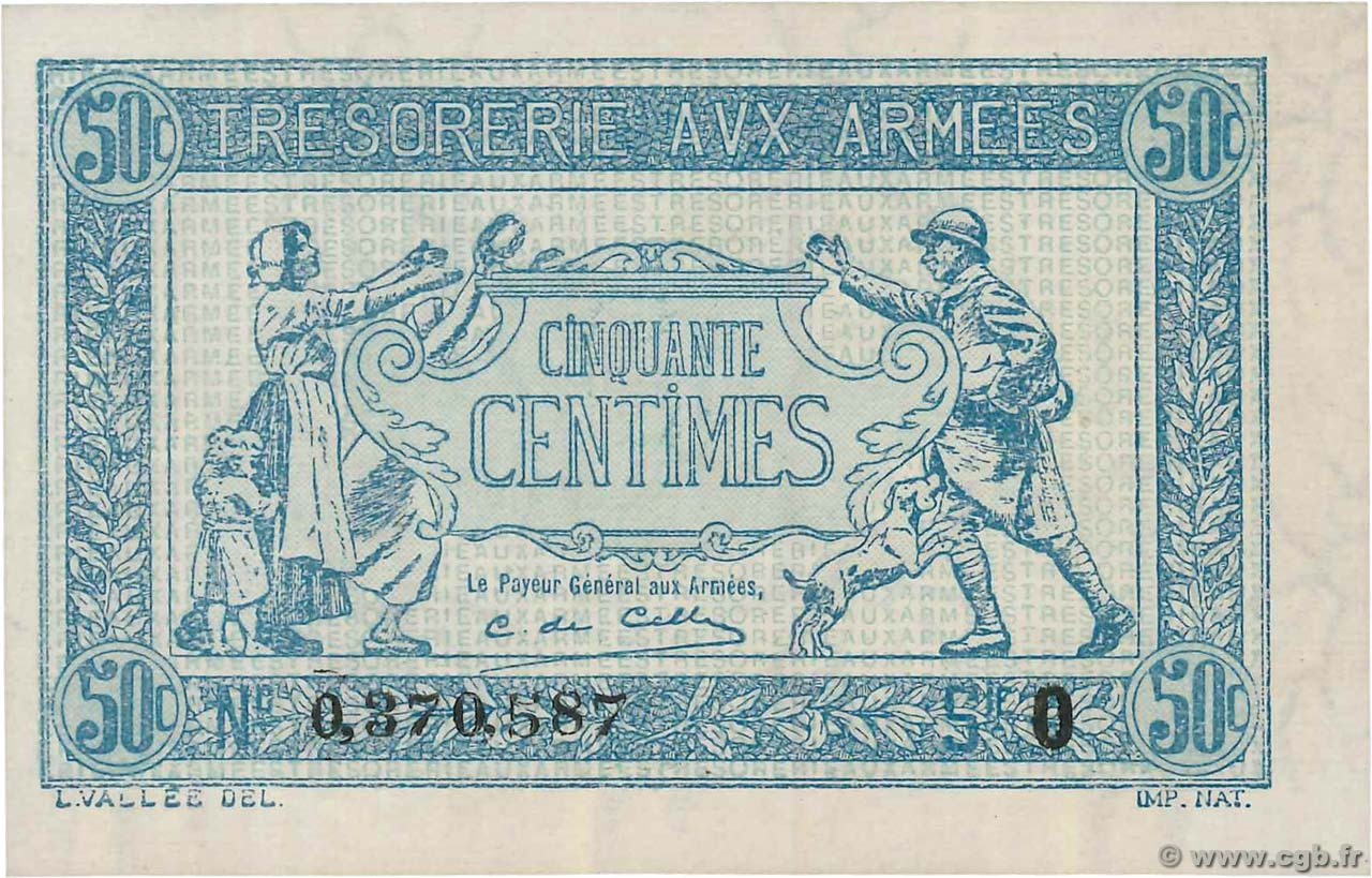 50 Centimes TRÉSORERIE AUX ARMÉES 1917 FRANCIA  1917 VF.01.15 q.FDC