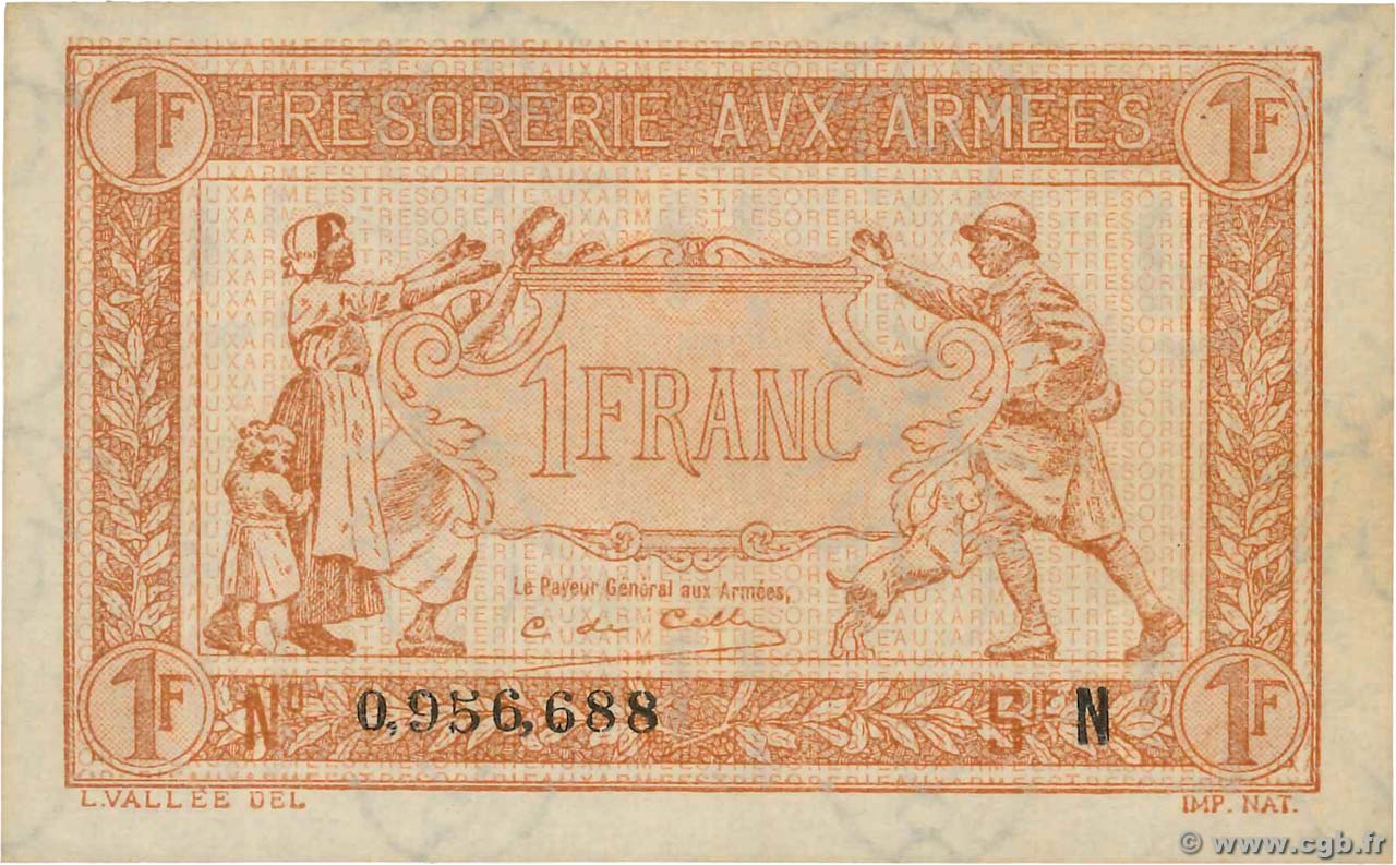 1 Franc TRÉSORERIE AUX ARMÉES 1919 FRANCIA  1919 VF.04.01 SC