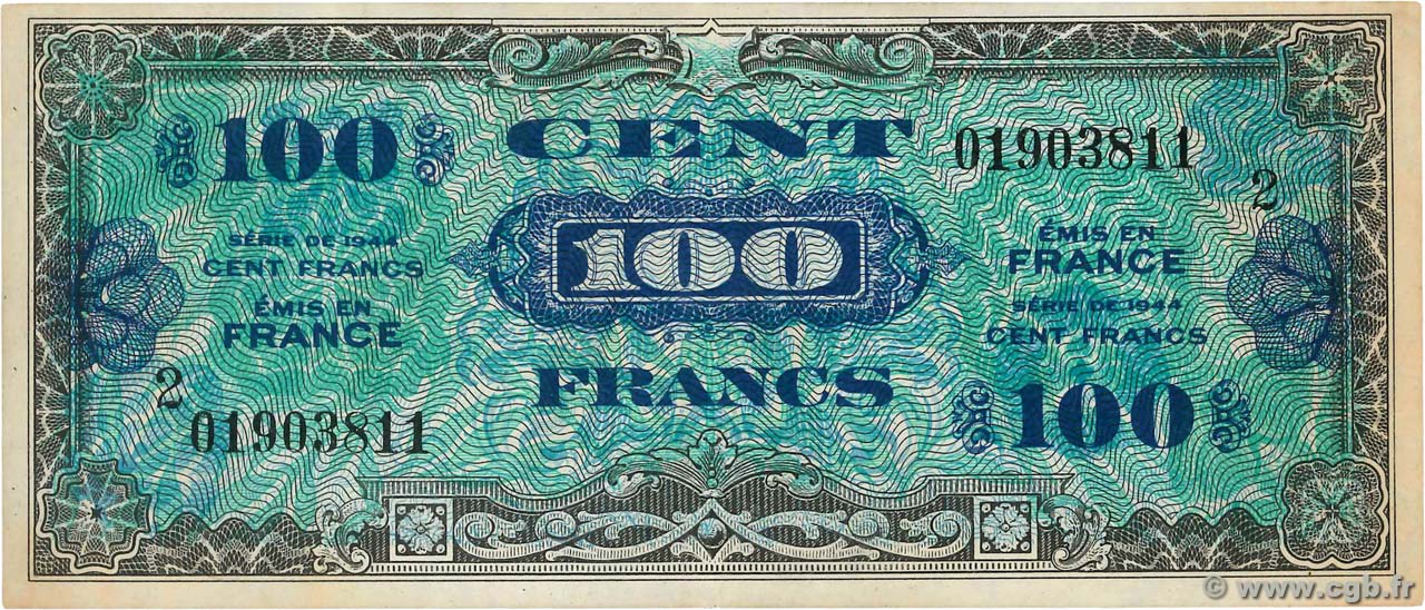 100 Francs DRAPEAU FRANCE  1944 VF.20.02 AU-