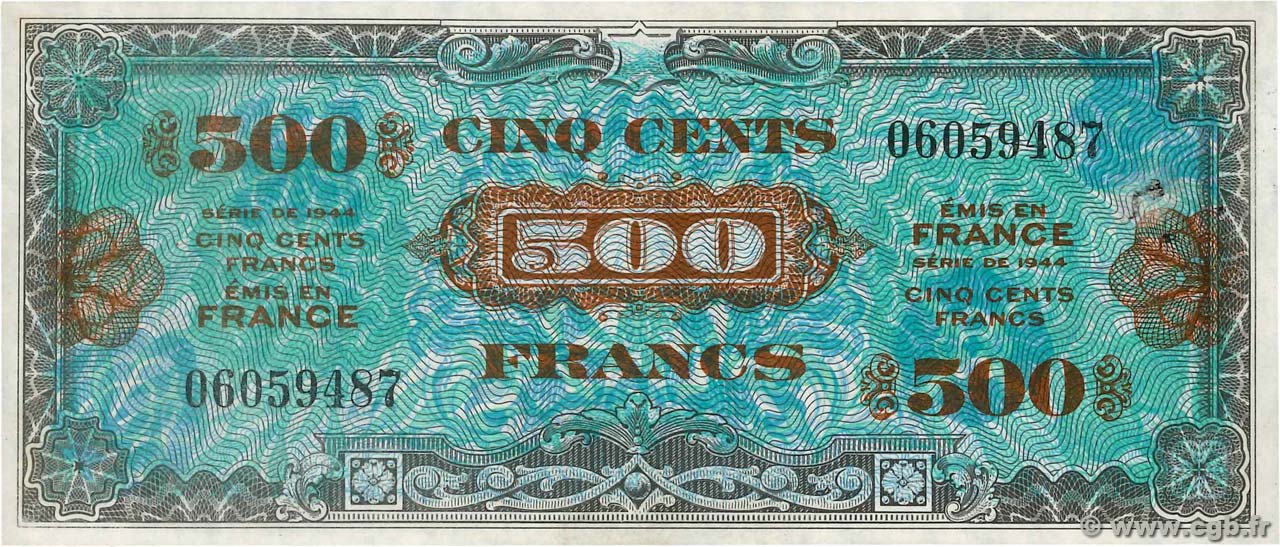 500 Francs DRAPEAU FRANKREICH  1944 VF.21.01 ST