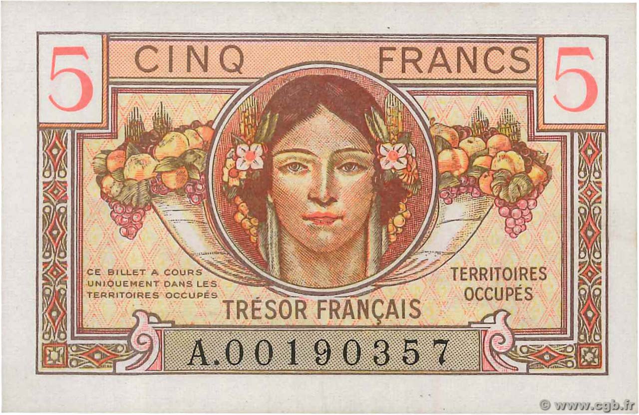 5 Francs TRÉSOR FRANÇAIS FRANCE  1947 VF.29.01 UNC