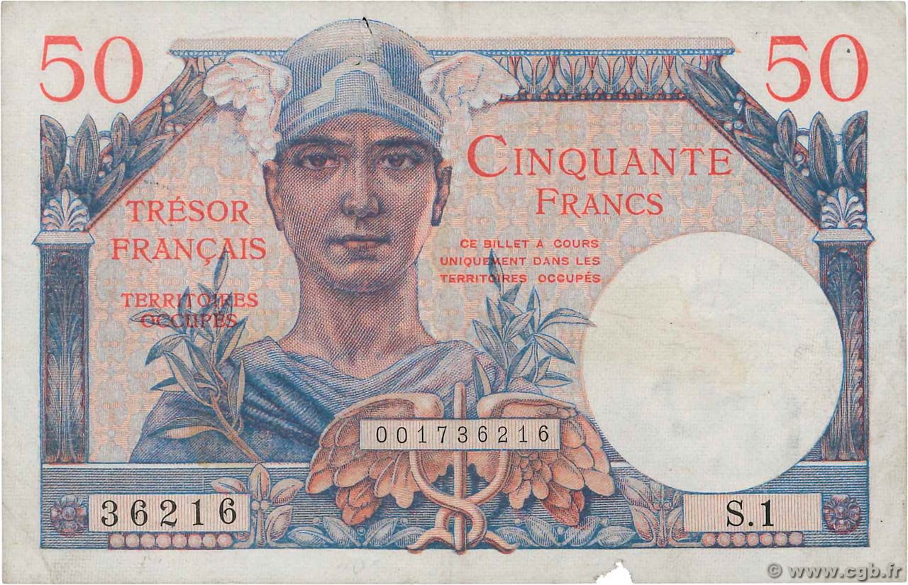 50 Francs TRÉSOR FRANÇAIS FRANCIA  1947 VF.31.01 MBC