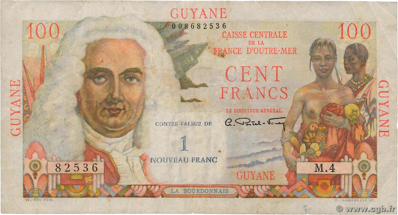 1 NF sur 100 Francs La Bourdonnais FRENCH GUIANA  1961 P.29 F