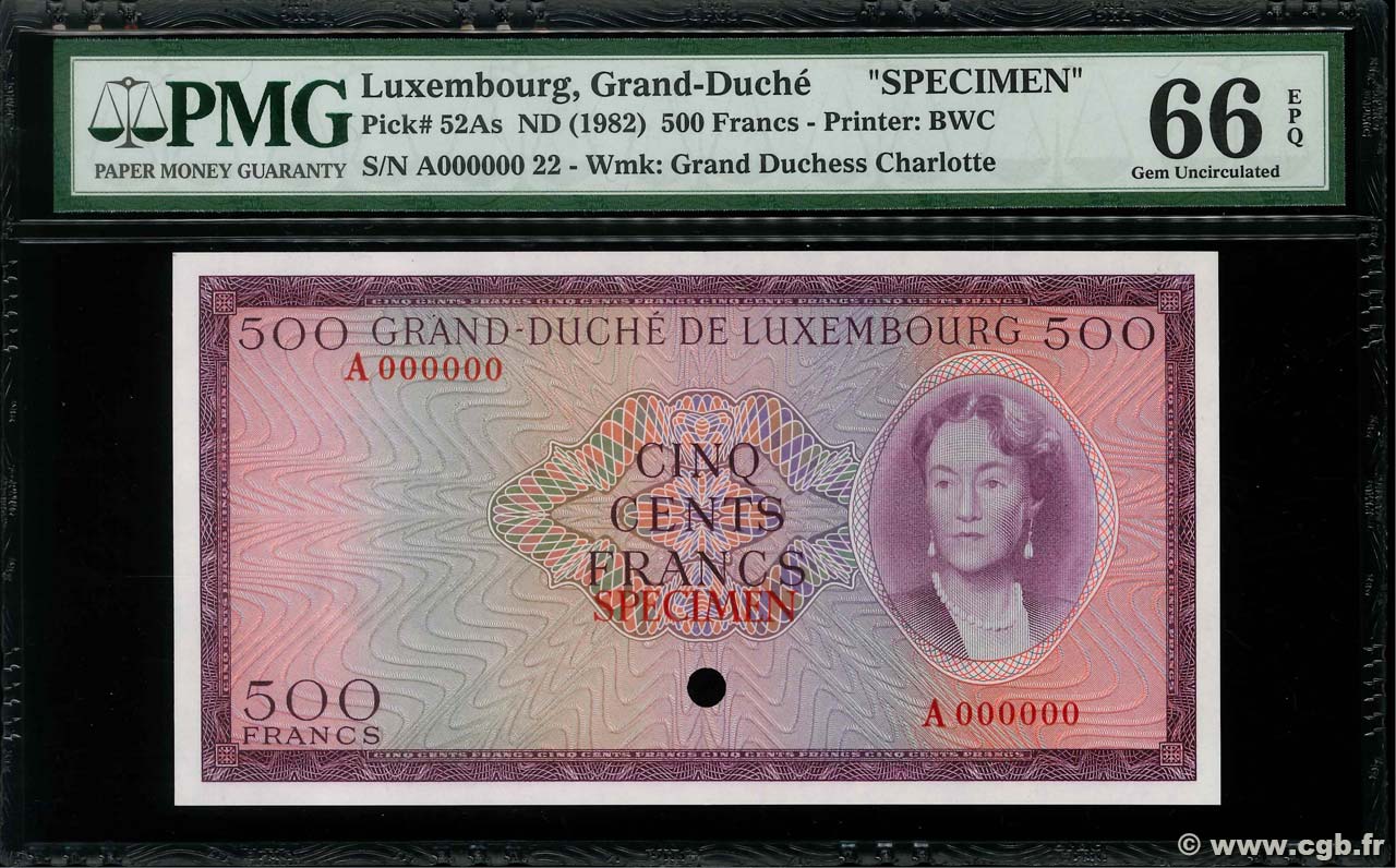 500 Francs Spécimen LUSSEMBURGO  1963 P.52Act FDC