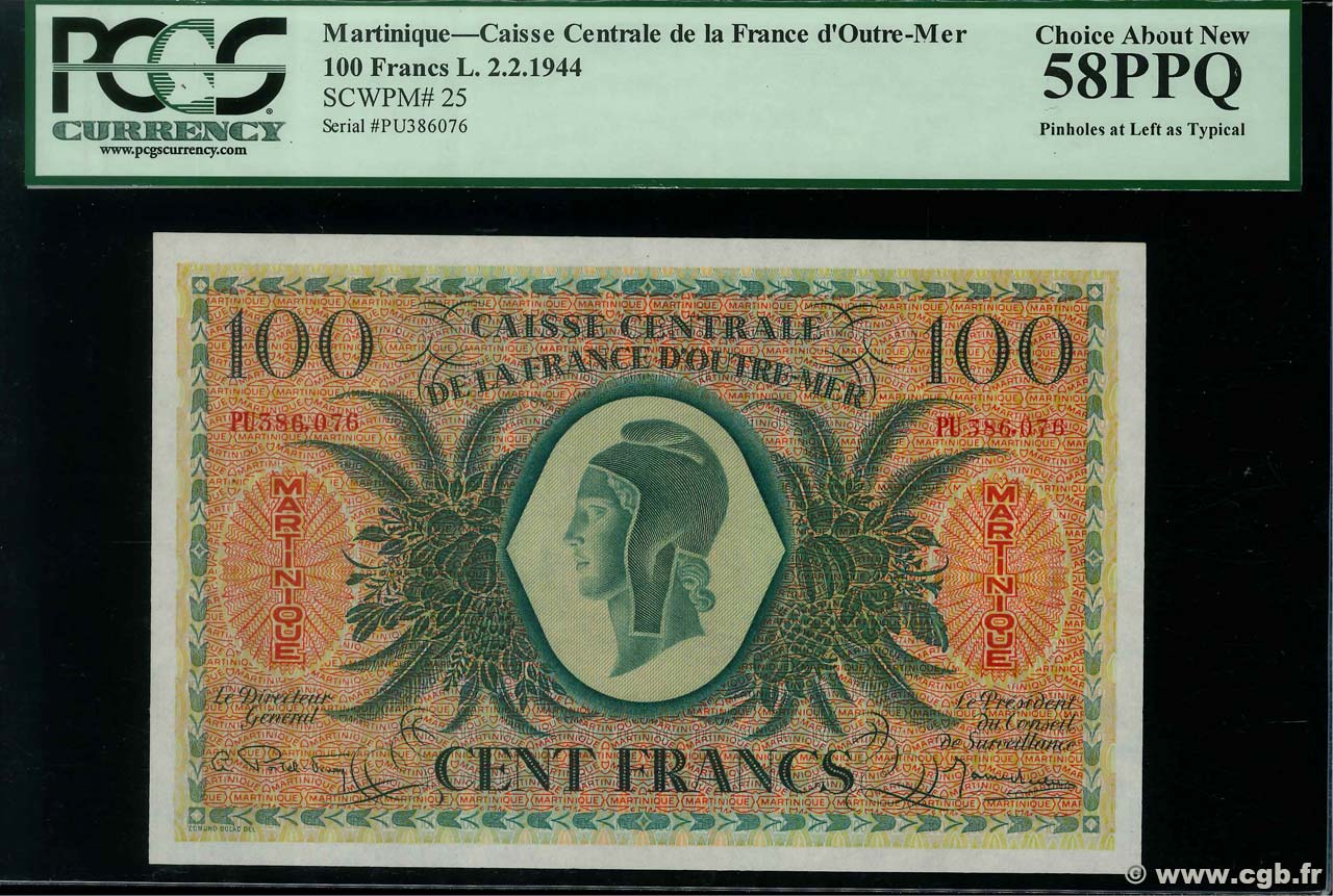 100 Francs MARTINIQUE  1946 P.25 fST