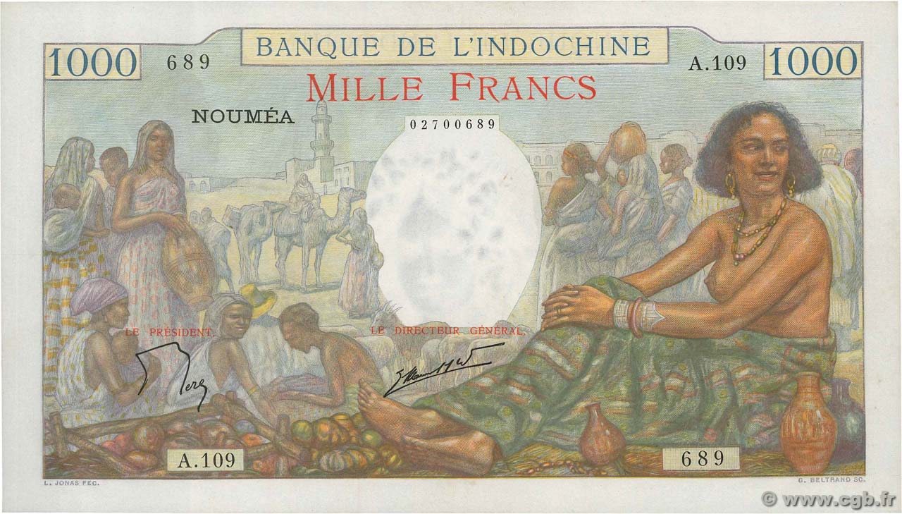 1000 Francs NOUVELLE CALÉDONIE  1963 P.43d XF+