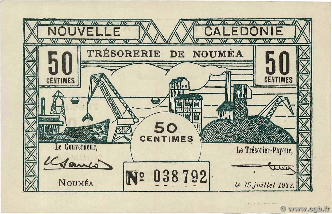 50 Centimes NEW CALEDONIA  1942 P.51 UNC-