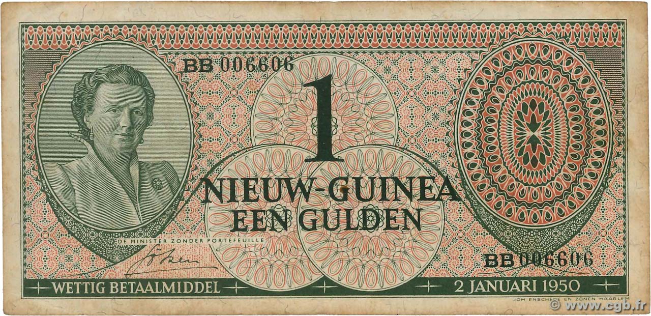 1 Gulden NETHERLANDS NEW GUINEA  1950 P.04a BC+