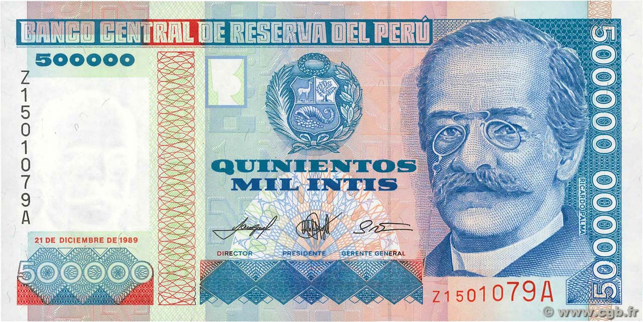 500000 Intis Remplacement PERú  1989 P.147r SC+