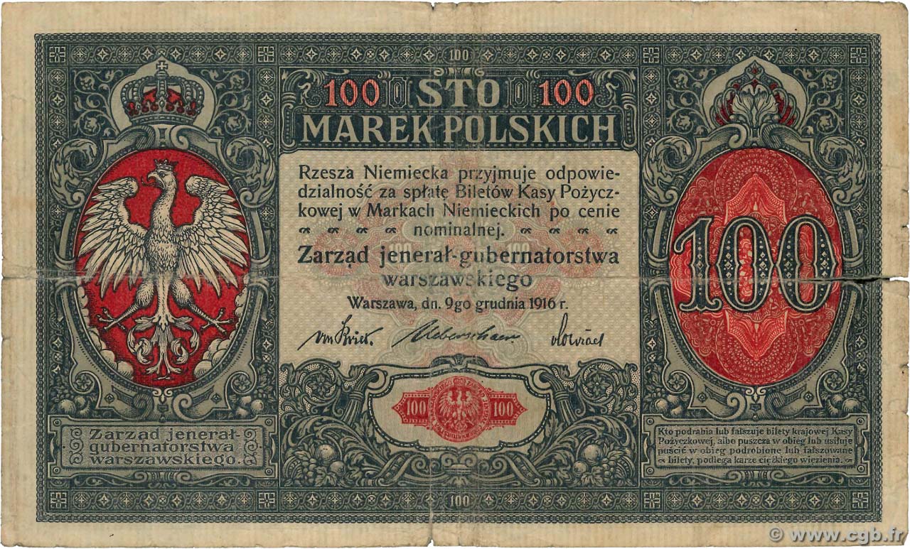 100 Marek POLEN  1915 P.06b fS