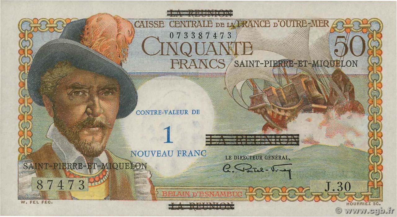 1 NF sur 50 Francs Belain d Esnambuc SAINT PIERRE AND MIQUELON  1960 P.30b UNC-