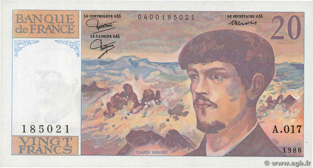 20 Francs DEBUSSY FRANKREICH  1986 F.66.07A17 ST