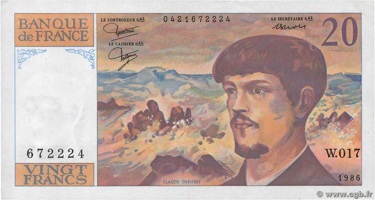 20 Francs DEBUSSY FRANKREICH  1986 F.66.07 fST