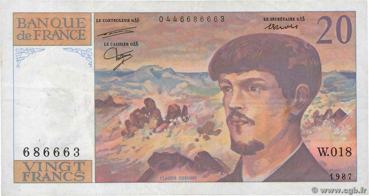 20 Francs DEBUSSY FRANCIA  1987 F.66.08 MBC