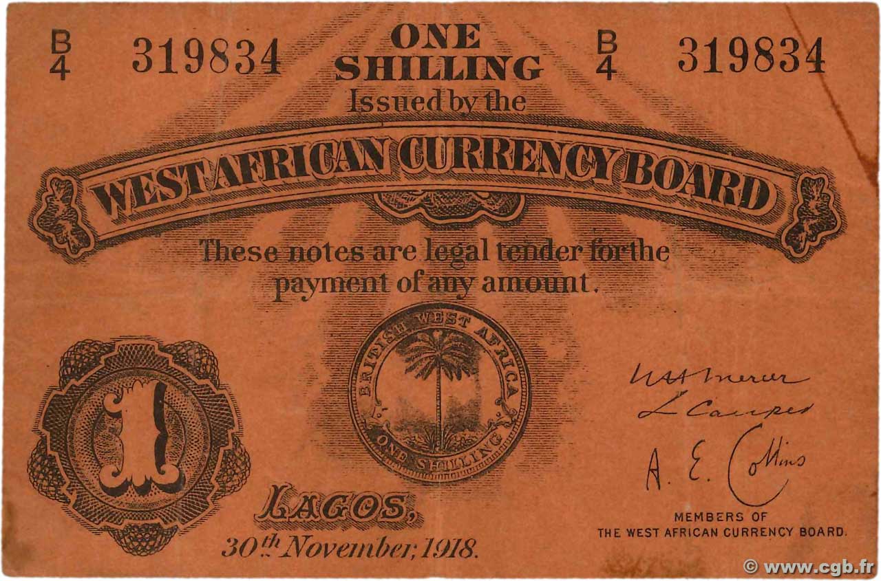 1 Shilling AFRICA DI L OVEST BRITANNICA  1918 P.01 MB
