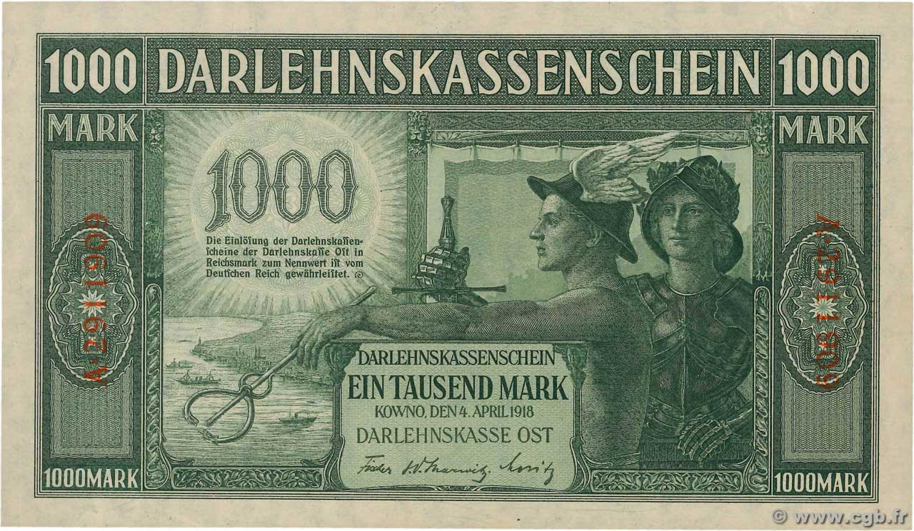 1000 Mark GERMANIA Kowno 1918 P.R134b AU