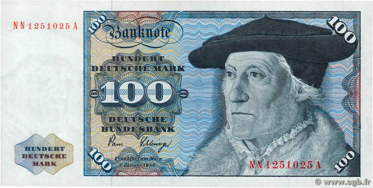 100 Deutsche Mark GERMAN FEDERAL REPUBLIC  1980 P.34d SC+
