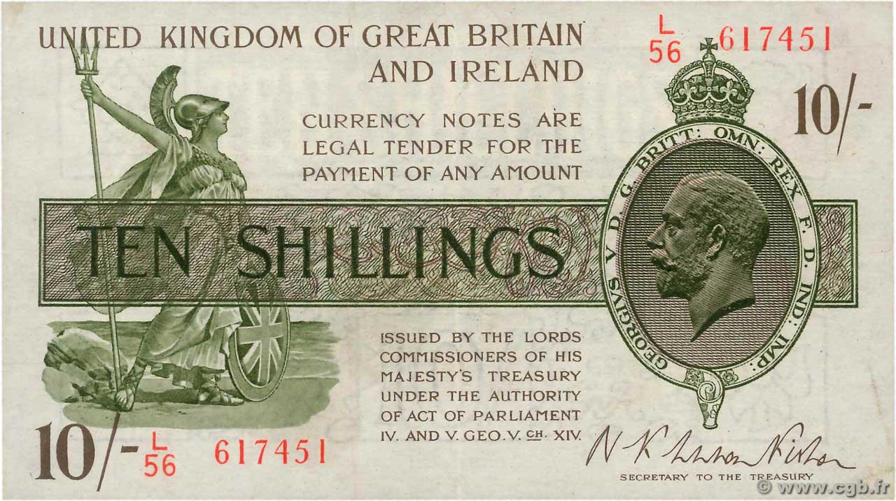 10 Shillings ANGLETERRE  1922 P.358 TTB+