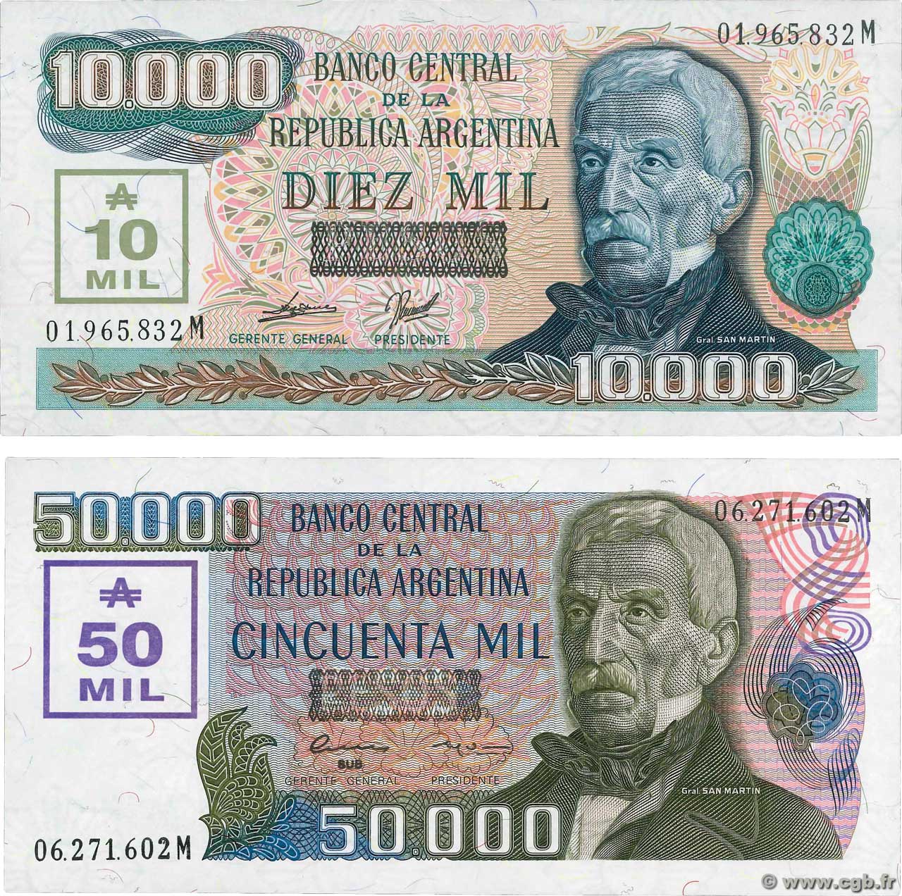 10000 et 50000 Australes Lot ARGENTINA  1989 P.331 et P.332 UNC