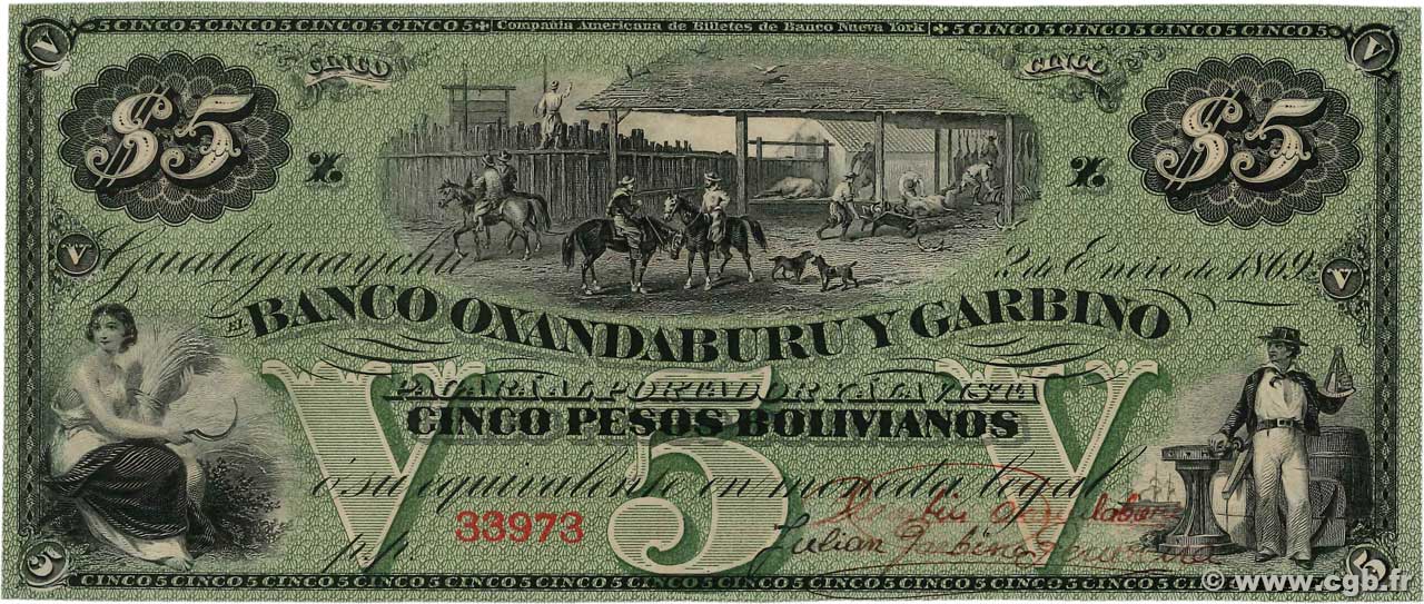 5 Pesos Bolivianos ARGENTINA  1869 PS.1783a SC+
