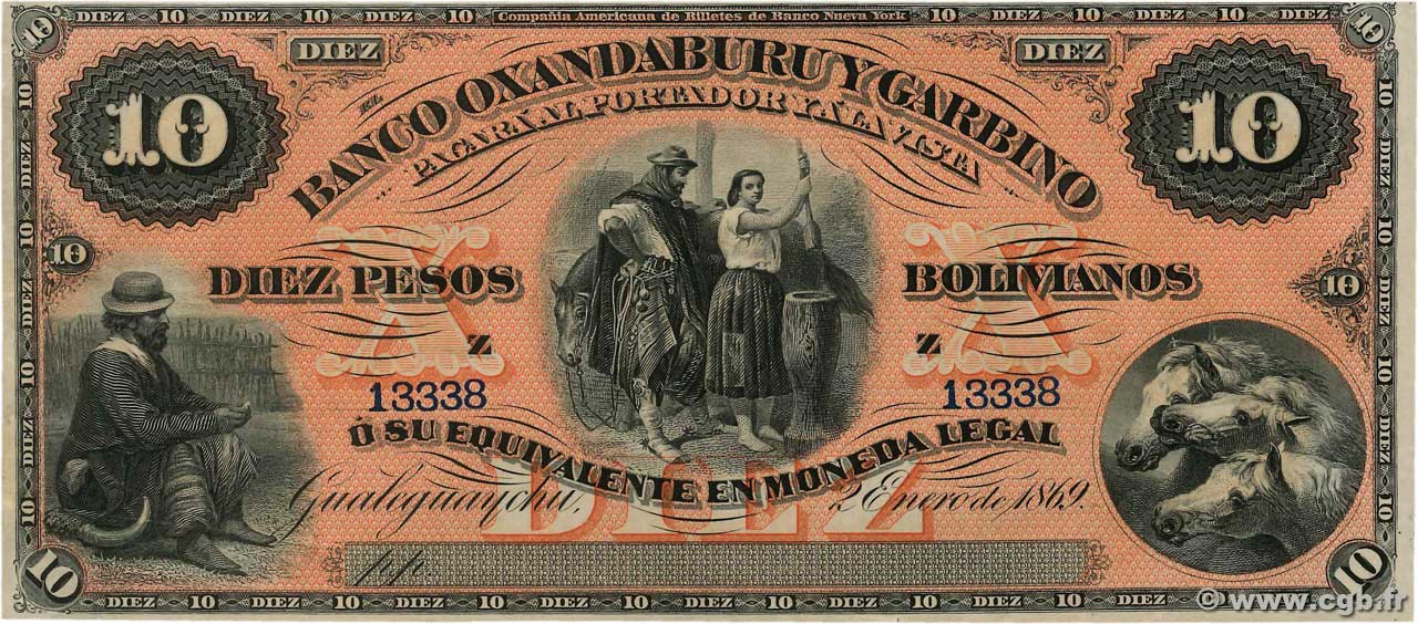  10 Pesos Bolivianos Non émis ARGENTINIEN  1869 PS.1784r fST