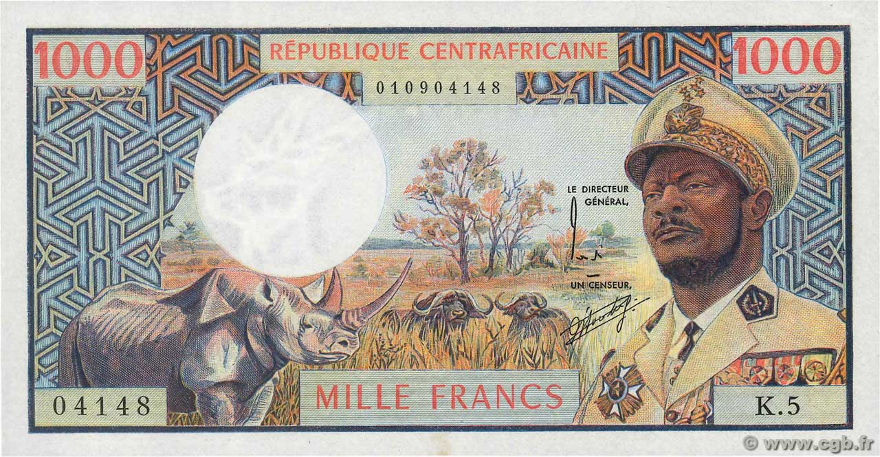 1000 Francs CENTRAL AFRICAN REPUBLIC  1974 P.02 AU+
