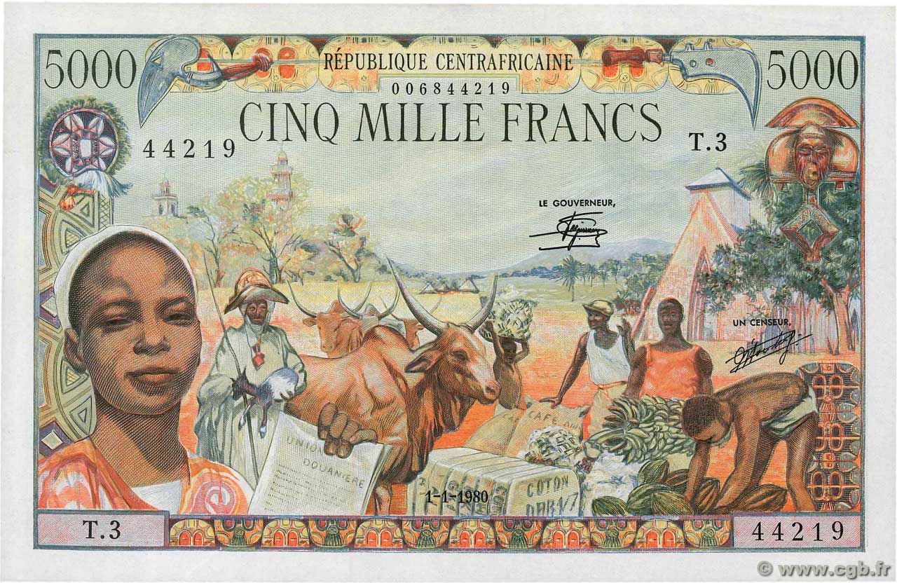5000 Francs REPUBBLICA CENTRAFRICANA  1980 P.11 AU