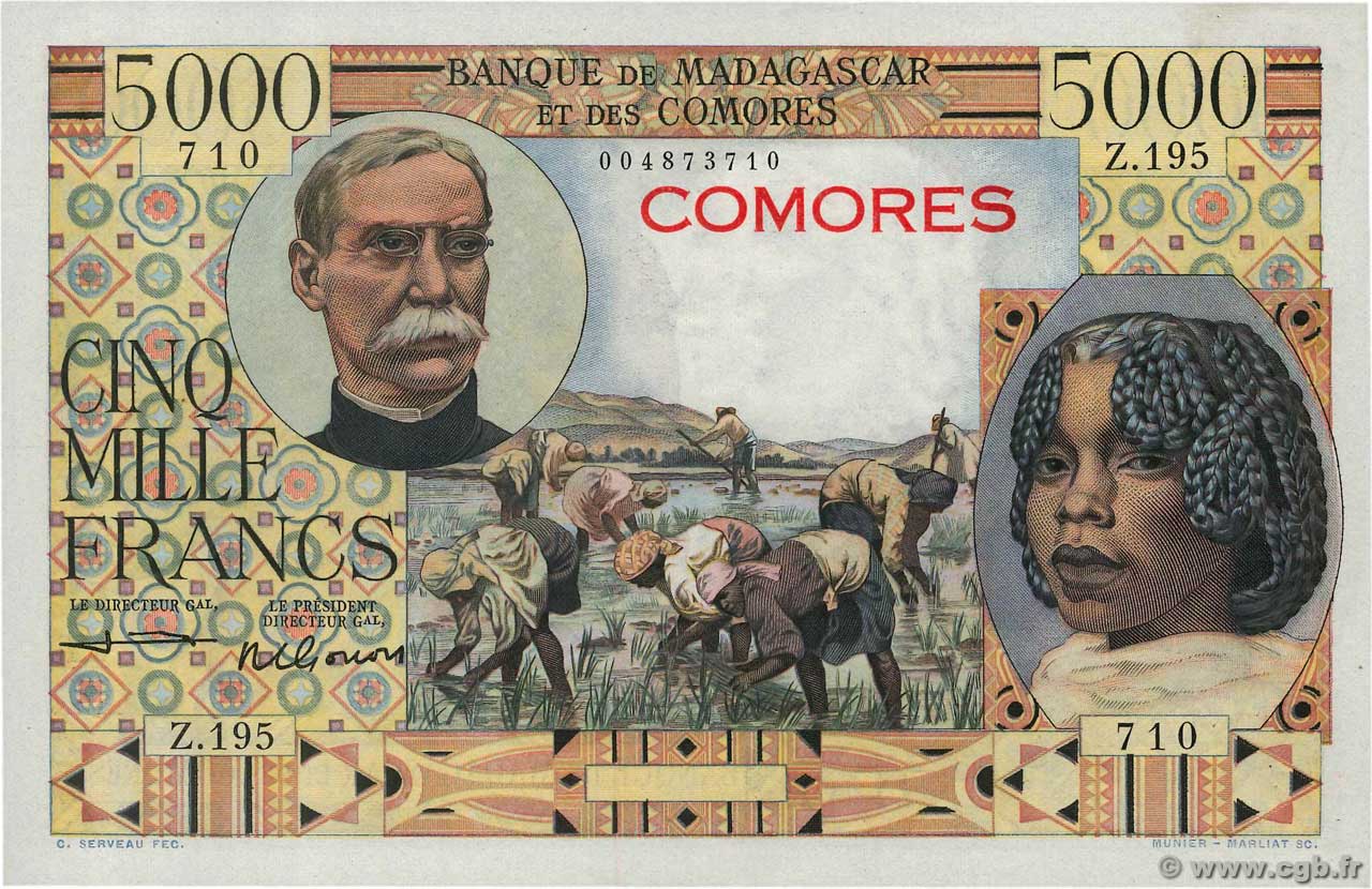 5000 Francs COMORAS  1963 P.06c EBC