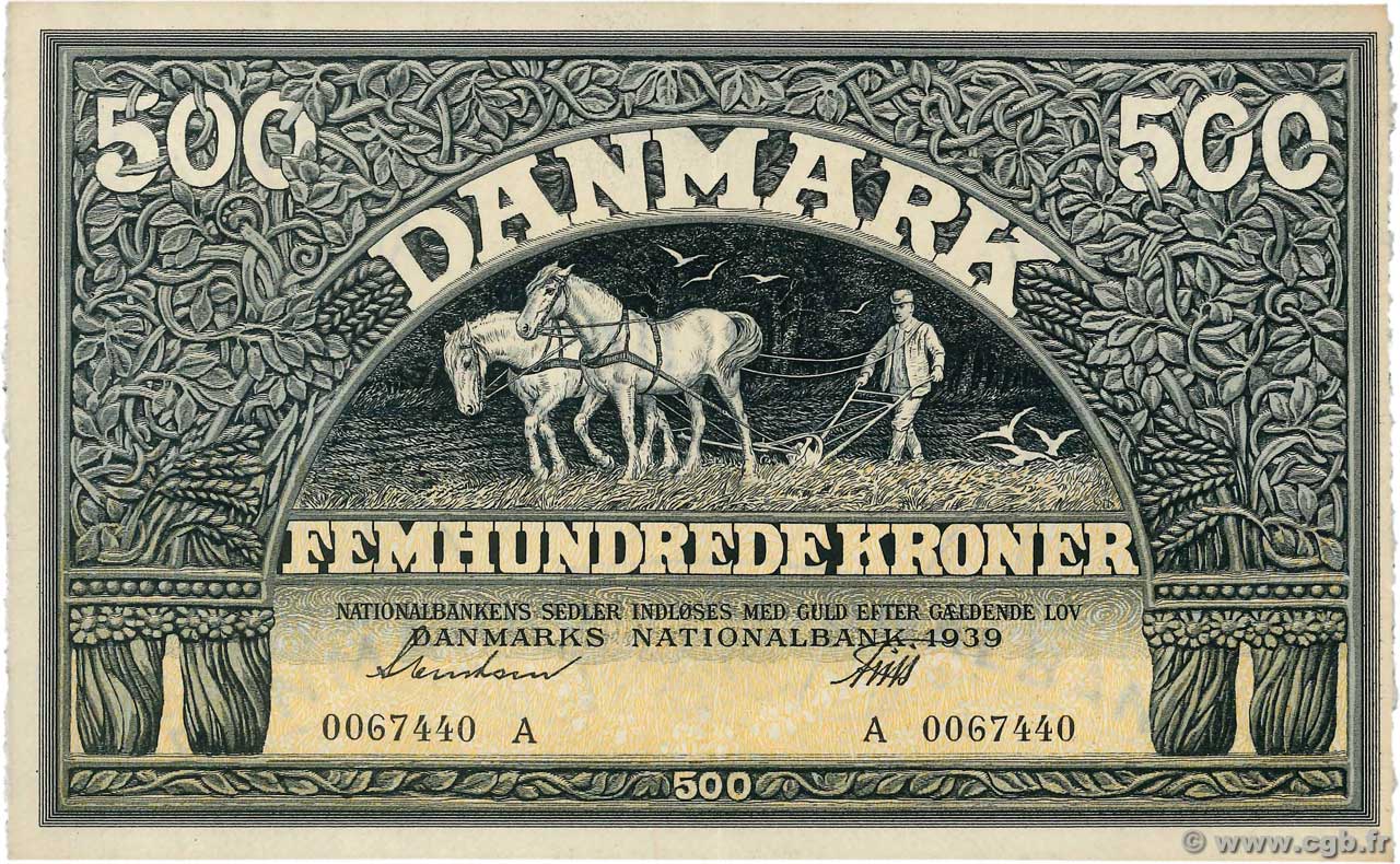500 Kroner DENMARK  1939 P.034a AU-